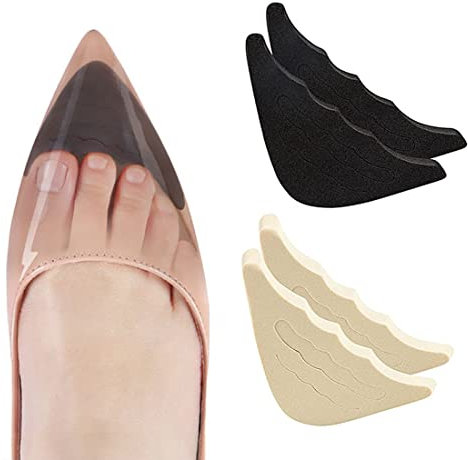 Androxeda 2 Paar Schuhfüller Schuhpads Zehen Einlegesohlen Vorfuß/Zehen Einlegesohlen Schmerzlinderung Polster für zu große Schuhe (Schwarz & Fleischfarbig)