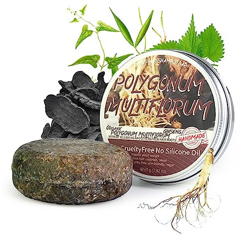 Allbestaye Natural Shampoo Bar, Polygonum Multiflorum Shampoo Soap for Dry Damaged Organic Hair Darkening Shampoo Conditioner Vegetarian Plant Essence Sustainable Ingredients 60g
