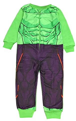 Marvel Incredible Hulk - Pigiama intero in pile, per bambini e bambine, colore: verde, età 2-6 anni, Verde, 5-6 Years
