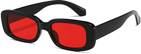 kimorn Occhiali da sole rettangolare per le donna Uomo Occhiali alla moda retrò Occhiali da sole vintage anni '90 Protezione UV 400 Cornice quadrata K1200 (Lente rossa con montatura nera, 65)