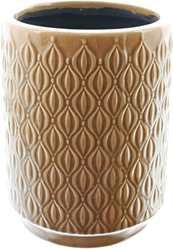 Dekoleidenschaft Pflanztopf Retro groß, aus Steingut, braun glasiert, 60er Jahre Optik, Übertopf, Blumentopf, Pflanzgefäß für die Fensterbank