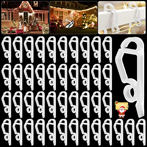 Dachrinnenhaken für Lichterketten, 120 Stück Lichterkette Befestigung, Lichterketten Halterung, Dachrinnenhaken, Wetterfeste Kunststoff Weihnachtslicht Clips für Weihnachts Deko Hängende Außenleuchten