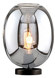 Kleine LED Tischleuchte Industrial Style mit Rauchglas - Vintage Nachttischlampe 27cm