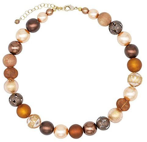 Feliss Handmade: Ketten aus Perlen, Halskette Damen. Statement Kette 45 cm lang in Boho Style. Choker Halsband, aesthetic Necklace Schmuck. Beads Perlenkette für Frauen in beige mit Metallperlen