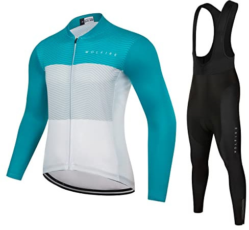 WOLFIRE WF Fahrradbekleidung Herren, rennrad Trikot Herren y Radlerhose Herren. mit 12D Gel Pad, gepolsterter Latz, MTB. radtrikot Herren Langarm. Fahrradbekleidung männer Set. Rad Kleidung Herren