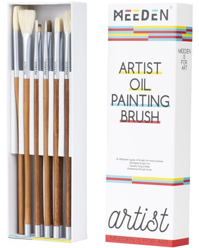 MEEDEN Artist Oil Paint Brush Set: 10 Pcs Paint Brushes for Oil Painting - Natural Hog Bristle Paint Brush with Long Handle - Professional Art Paintbrushes for Oil Acrylic Canvas Painting
