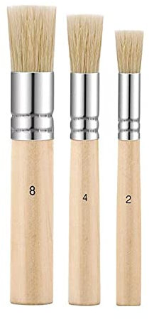 Pinceaux à Pochoir en Bois, 3 Pièces 3 Tailles Naturels Purs, Brosses Rondes pour Peinture Acrylique, Huile, Aquarelle, DIY Projet d'Artisanat