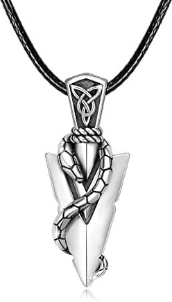 ZIPPICE Schlange Pfeilspitze Halskette, 925 Sterling Silber Schlangenschwert Anhänger Herren Halskette, Wikinger Keltischer Knoten Anhänger Schutzamulett Vintage Gothic Schmuck für Herren Damen