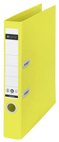 Leitz Recycle A4 180° Ring Binder, Pack 10, 5 cm Spine, Holds 350, Yellow | Patented 180-degree opening mechanism: 50% wider opening for 20% faster filing; For organised filing