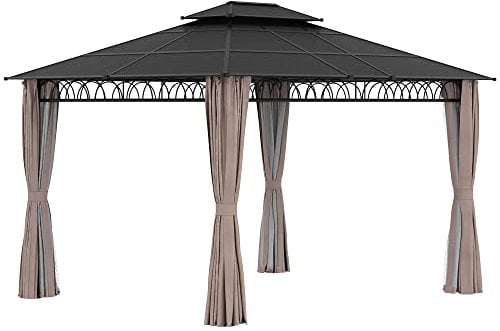 Outsunny Tonnelle de Jardin pavillon de Jardin 4 x 3 m avec Toit Polycarbonate 4 parois latérales Anti-UV moustiquaires