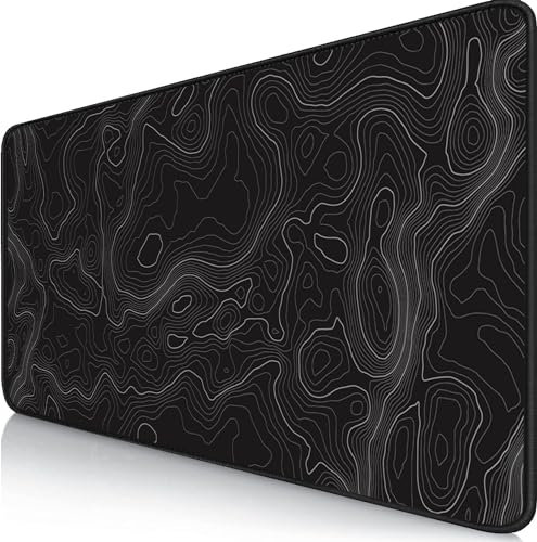 Tapis de Souris de Gaming XXL 800 x 300 mm l'art des Lignes Tapis de Grands Bords Cousus Étanche Antidérapant pour PC, Ordinateur Portable (Etopographique)
