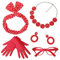 YGCHEN 50er Jahre Damen Carnival Costume Accessoires Katzenaugen Brille Polka Dots Stirnband Rockabilly Ohrringe Polka Dot Halskette Rot Handschuhe 50er 60er Jahre Damen Zubehör 5 Stk