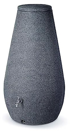 PROSPERPLAST Regentonne grau Regenwassertank Goccia 410 Liter aus UV- und witterungsbeständigem Material. Frostsichere Regenwassertonne Regenfass mit Deckel und Zwei 3/4 Zoll Gewinde, RWD410
