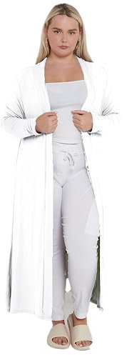 eyes Ladies Plain Long Maxi Length Boyfriend Women Cardigan Collared Open Top Full Sleeve Floaty Duster Jacket Coat Casual Blazer Plus Size Cardigans White 20 to 22