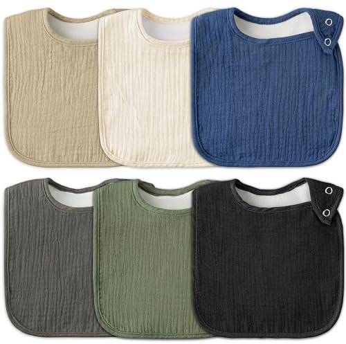 GROBRO7 6 Stück Blau-schwarz Babylätzchen, Dunkler Baumwolle Sabberlätzchen mit Verstellbaren Snap, Newborn Absorbent Drrible Bandana Bibs für Zahnen Säugling Kleinkind Dusche Gift Winter Christmas