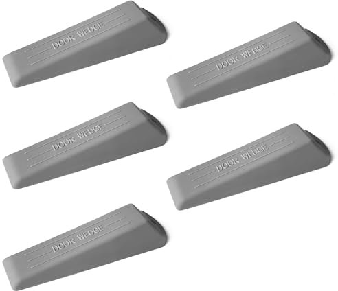 Door Stoppers for Bottom of Door, 5 Pack Heavy Duty Premium Rubber Door Draft Stopper Wedge, Non-Slip Sturdy Stackable Door Stop for Carpets, Tiles, Concrete, Wood Floors, Commercial & Home Use (Grey)