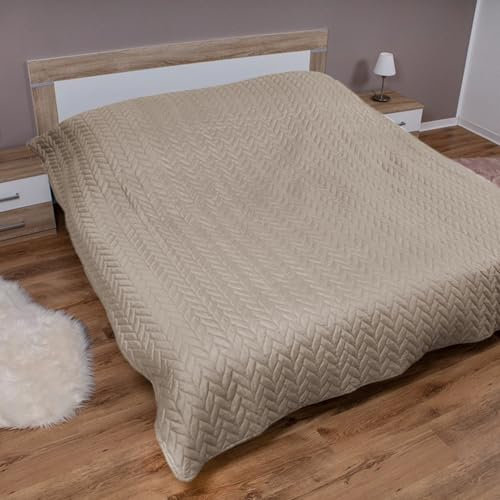 Tagesdecke (Beige) 220x240 cm mit wattierter Zwischenlage, Bettüberwurf - Überwurfdecke, Sommerdecke gesteppt - Steppdecke, Wendedecke