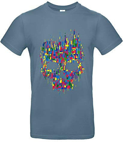 smilo & bron Herren T-Shirt mit Motiv Mosaik Bedruckt Blau Stone Blue XXL