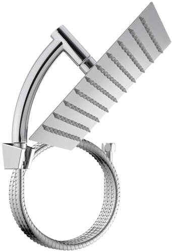 SIEYESCITY Wall-Mount Fixed Ultra Slim Rainfall Shower Head Set, 8 Inch Large Square Rain Shower Heads with Hose and Bracket Kits, Chrome