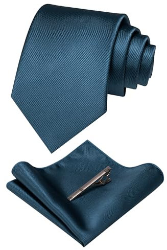 JEMYGINS Ensemble de cravates et mouchoir de poche de mariage pour homme - Couleur unie, Bleu acier 2, M