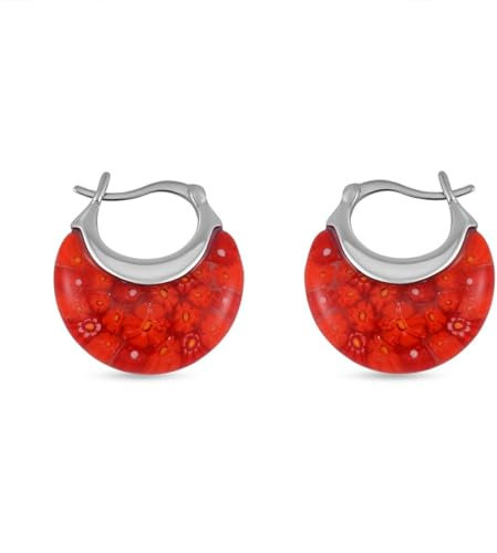 SHOP LC Bunte Creolen aus Millefiori-Glas für Damen – Blumenschmuck im Murano-Stil, 30 Karat, ideal zum Verschenken