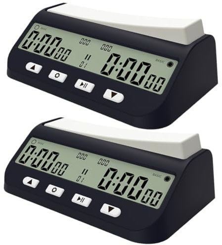 AZURAOKEY Lot de 2 minuteurs échec numériques avec retard, bonus de base et temps positif - Horloge d'échecs portable 3 en 1 avec bonus de temps et retard