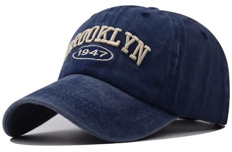 FVKTHNVS Klassische Vintage Washed Herren Baseball Cap Brooklyn 1947 Stickerei Fashion Trend Dad Cap Neutral Baseball Cap