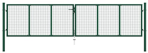 Mengtu Mesh Gartentor Gartenpforte Zauntor Gartentür Gartenzaun Hoftor Gartenpforte Metalltor Zauntür Gartenpforte Einfahrtstor Doppelflügel Tor Stahl 400 x 100 cm Grün Garten Möbel