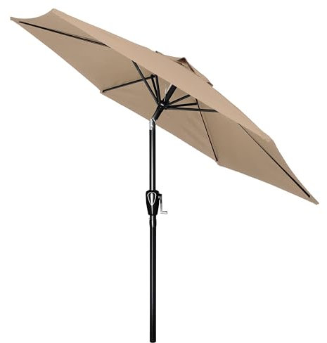 Simple Deluxe 2.28M Patio Umbrella Outdoor Table Market Yard Umbrella with Push Button Tilt/Crank, 6 Sturdy Ribs for Garden, Deck, Backyard, Pool, Tan