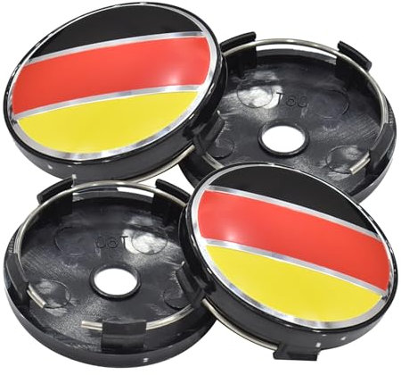 TECART 4 Stück Nabenkappen 60mm 2.36in USA DE UK Flagge Fahne Kappen Radnabenabdeckung Nabendeckel für BMW VW Audi Volvo Toyota Mazda Honda Lexus Plastik Radnabendeckel Felgenkappen Schwarz A
