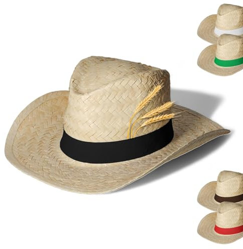 Strohhut 'Texas' Unisex - Vielseitiger Sonnenhut für Damen und Herren - stylischer Cowboyhut mit Klettverschlussband als Hingucker - Perfekt für Garten, Strand und Urlaub, Farbe:natur/schwarz