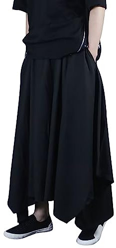Pantalones de Falda para Hombre, Irregulares, Hakama, Pierna Ancha, Estilo japonés, Pantalones de Ocio, Pantalones de Campo, Ropa de Calle, Cosplay, Trajes Holgados, Negro