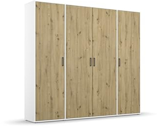 möbelando Drehtürenschrank >Voyager< 7 Böden, 1 Stange, Eiche Artisan Dekor/weiß - 187x194x53 (BxHxT)