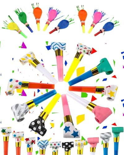 TOZBLEU 30 pcs Tröten Kindergeburtstag,Ballon,PartygebläSe, TröTe, Bunte Party HöRner,Farbe ZufäLlig,Musikalische Jubel Spielzeug, Lustige Spielzeuge FüR Neujahr Geburtstag Party, Kinder Party