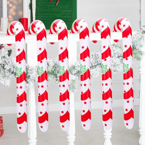 Huiguli 6 Stück Aufblasbare Zuckerstangen Weihnachtsdeko 91 cm, Zuckerstangen Aufblasbar Deko + Luftpumpe für Weihnachten, Groß Spielzeug Ballons Zuckerstangen für Drinnen Draußen Party, Rot