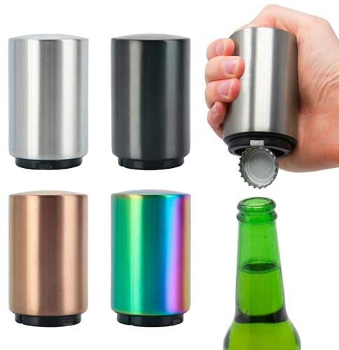 aichilra Push Down Bottle Opener, 4 Pcs Magnetic Beer Bottle Opener, Automatic Beer Cola Soda Lid Opener Tool, Kitchen Gadgets Accessories Christmas Gifts for Men