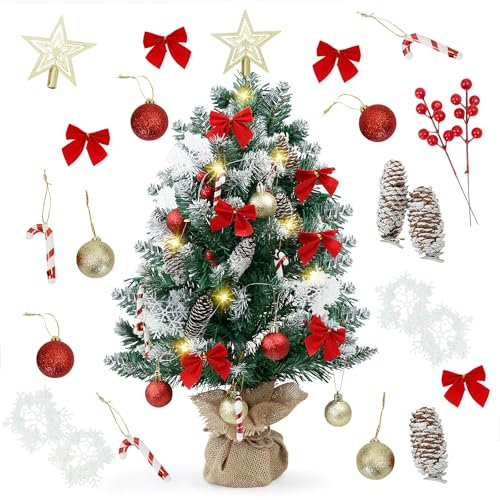 LARDUX Mini Christmas Tree - 60 cm tabletop Christmas Tree Decorations with Light Christmas Ornaments DIY Crafts for Xmas Tabletop Desktop Windowsill Home Decor