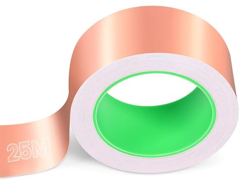 Kupferband Gegen Schnecken | 25m x 50mm Beidseitig Leitende EMI Kupferfolienband | Selbstklebend Abschirmband Kupferband | für Erdung Löten und Schneckenabwehr | Schneckenschutz für Hochbeet Pflanzen