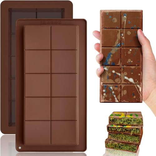 Moule Chocolat 2 Pièces Moule À Tablette De Chocolat Profond Moule Silicone Tablette de Chocolat Facile À Démouler Antiadhésif Sans BPA, pour Chocolats Maison, Pralines, Bonbon, Gaufres
