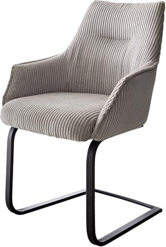 DELIFE Schwingstuhl Alja-Flex mit Armlehnen Freischwinger flach Schwarz Cord Silbergrau Taschenfederkern