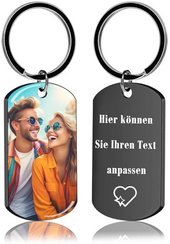 BEXOA Schlüsselanhänger Personalisiert mit Foto - Edelstahl Gravur Personalisierte Schlüsselanhänger Geschenke für Herren (Schwarz- Und Farbfoto)