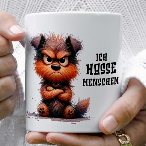 Lustige Einhorntasse Ich hasse Menschen Witzige Geschenkidee zu Weihnachten für beste Freundin oder Kollegin Humorvolle Tasse für Kaffee oder Tee Einhornbecher mit Spruch Weihnachtsgeschenk (Hund)