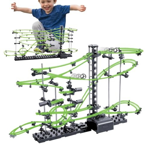 Marble Coaster Run with Motorized Action, Science Marble Maze Game for Teens and Adults, Build and Race through a Customizable Achterbahn, STEM Educational Kit for Creative Builders