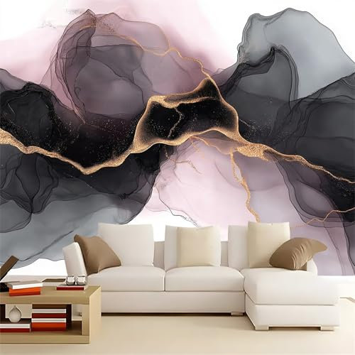 peint intissé Mural Peinture à l'encre texture marbre or rose Moderne Toison Salon Chambre à Coucher Salle - Muraux Tapisserie Photo 300 x 210 cm Papier peint photo pour salon or