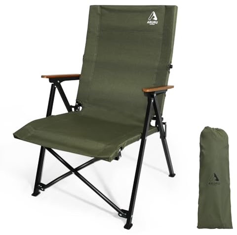 ARURU Campingstuhl, Klappstuhl Faltbar mit Holzarmlehne, Gartenstuhl für Outdoor Camping Balkon Terrasse (Grün)