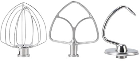 Set di Accessori per Impastatrice da 3 Pezzi, Frusta in Filo di Acciaio Inossidabile con Gancio per Impastare, Pala a Lama Piatta Rivestita, Compatibile con Impastatrici con