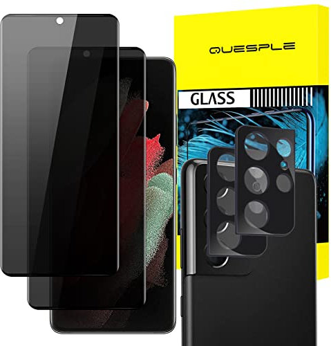 QUESPLE [2 Stück] Panzerglas Sichtschutz für Samsung Galaxy S21 Ultra 5G mit Kameraschutz, Anti-Kratzen, 9H Härte Blasenfreie Samsung S21 Ultra Privacy Schutzfolie Gehärtetem Glas Displayschutzfolie