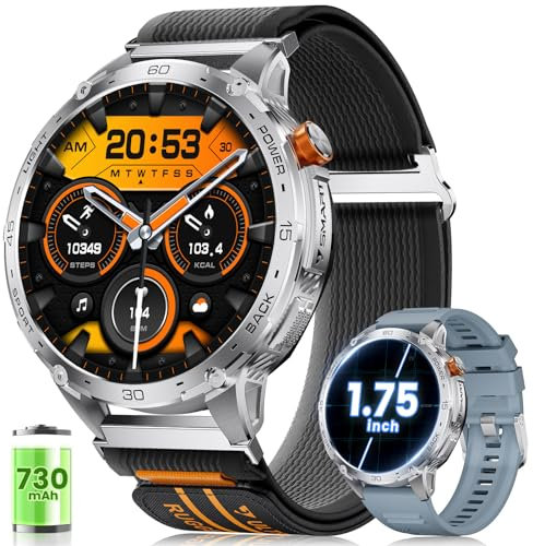 ESFOE Reloj Inteligente Hombre con Batería Grande de 730mAh, 1,75'' AMOLED Smartwatch Hombre con 110+ Deportes, Ritmo Crdíaco 24/7, SpO2, IP68 Impermeable Militar Smartwatch para Android iOS