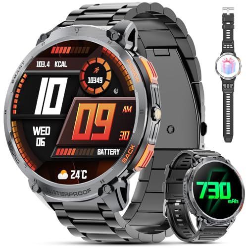 Haulvean Militärische Smartwatch für Männer mit Bluetooth Anrufen, 1,85 HD Display, 730 mAh Akku, IP68. Fitness Tracker mit LED Taschenlampe,24/7 Herzfrequenz, Schlafmonitoring,Mit Android und iOS