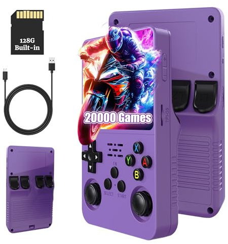 R36S Retro Handheld Game Console, 3.5-inch IPS Screen, 128G, 20000+ Games, Portable Gaming Device for Kids & Adults, Supports Multiple Emulators (PURPLE)